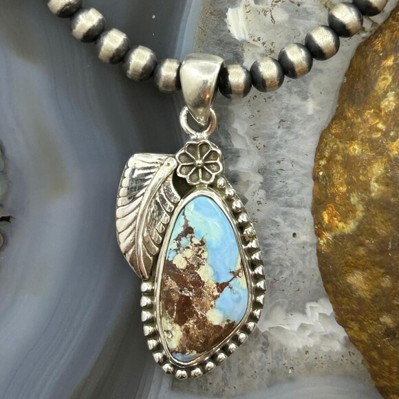 Sterling Southwestern Style Triangular Golden Hill Turquoise Pendant For Women - Picture 2 of 10